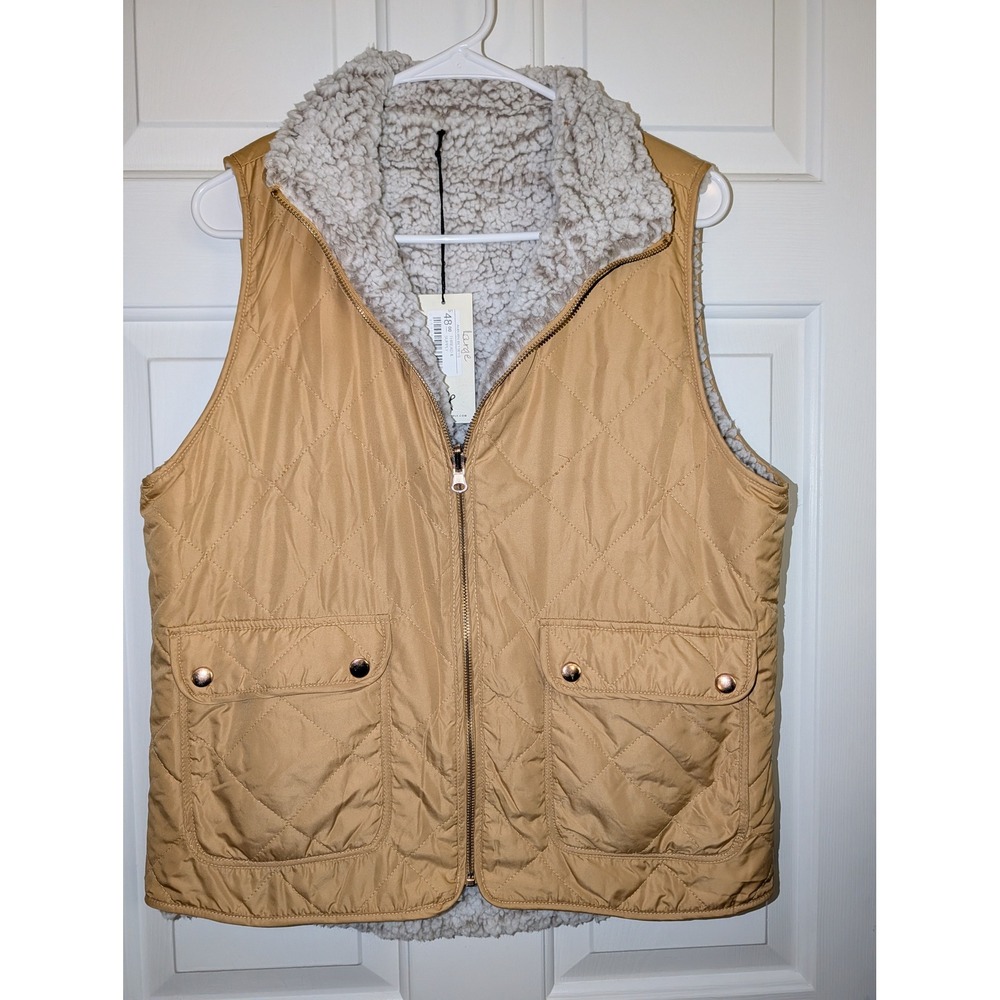 Thread & Supply Reversible Quilted Sherpa Vest Mustard Yellow L NWT
